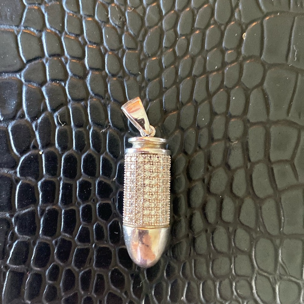 Bullet pendant sterling silver 925 cubic zirconia iced out